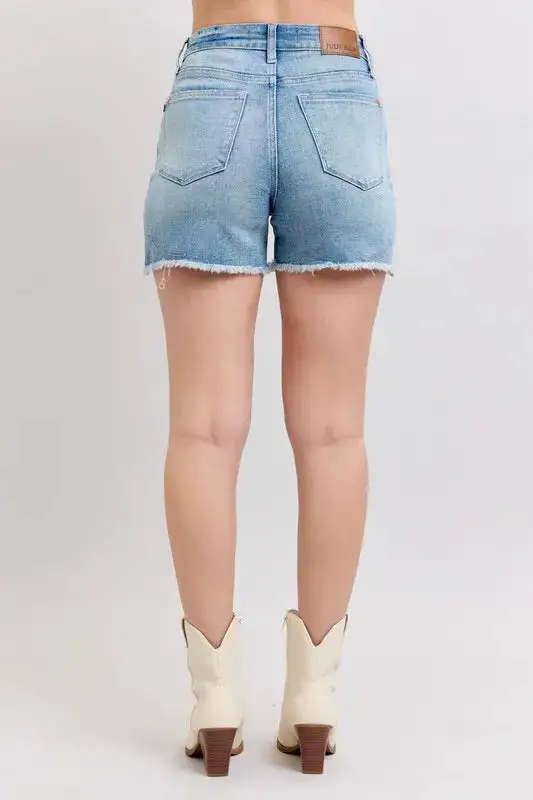 High Waist Embroidery Detail Cut Shorts Denim Pants