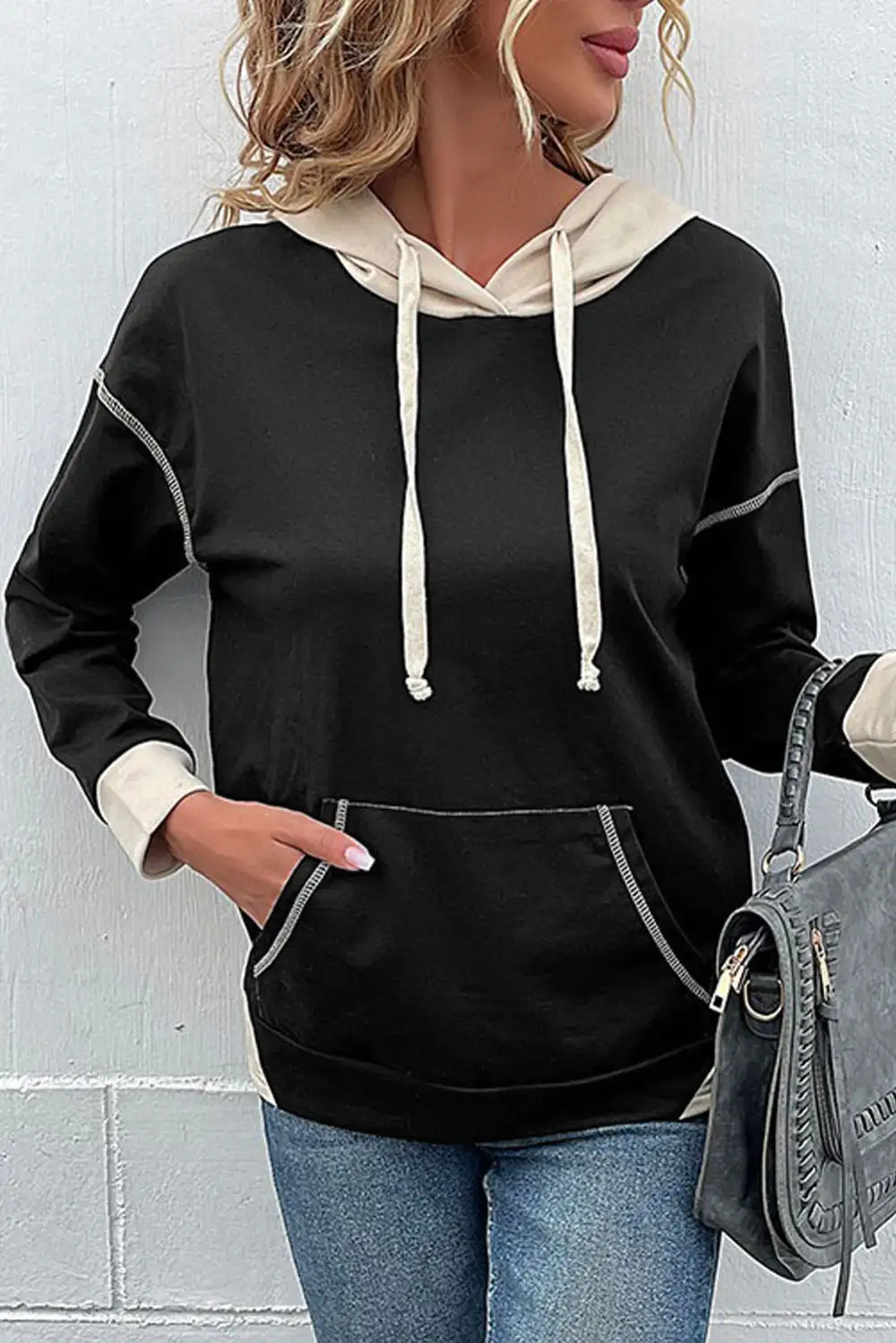 Drop-Shoulder Colorblock Patchwork Contrast Sweatshirt