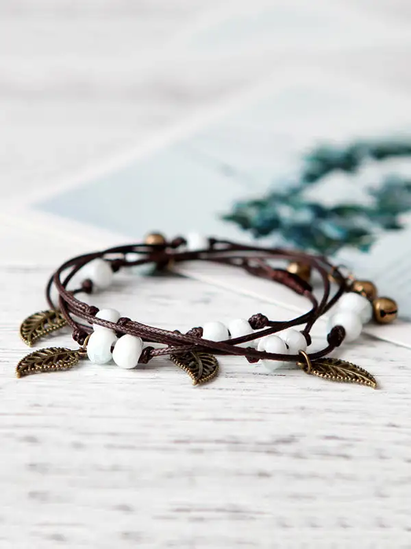 Beaded Handmade Leaf Ceramic Bracelet