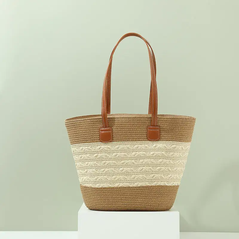 Structured Utility Straw Tote Bag