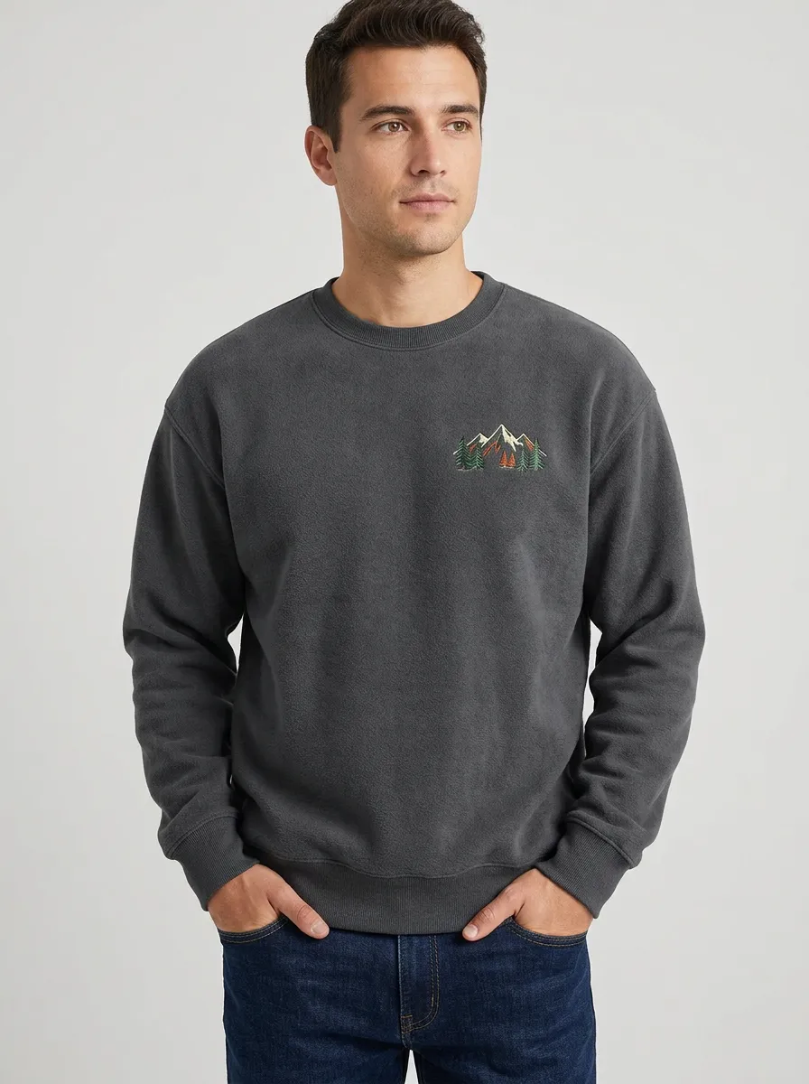Men's Charcoal Outdoor Mountain Forest Fleece Sweatshirt
