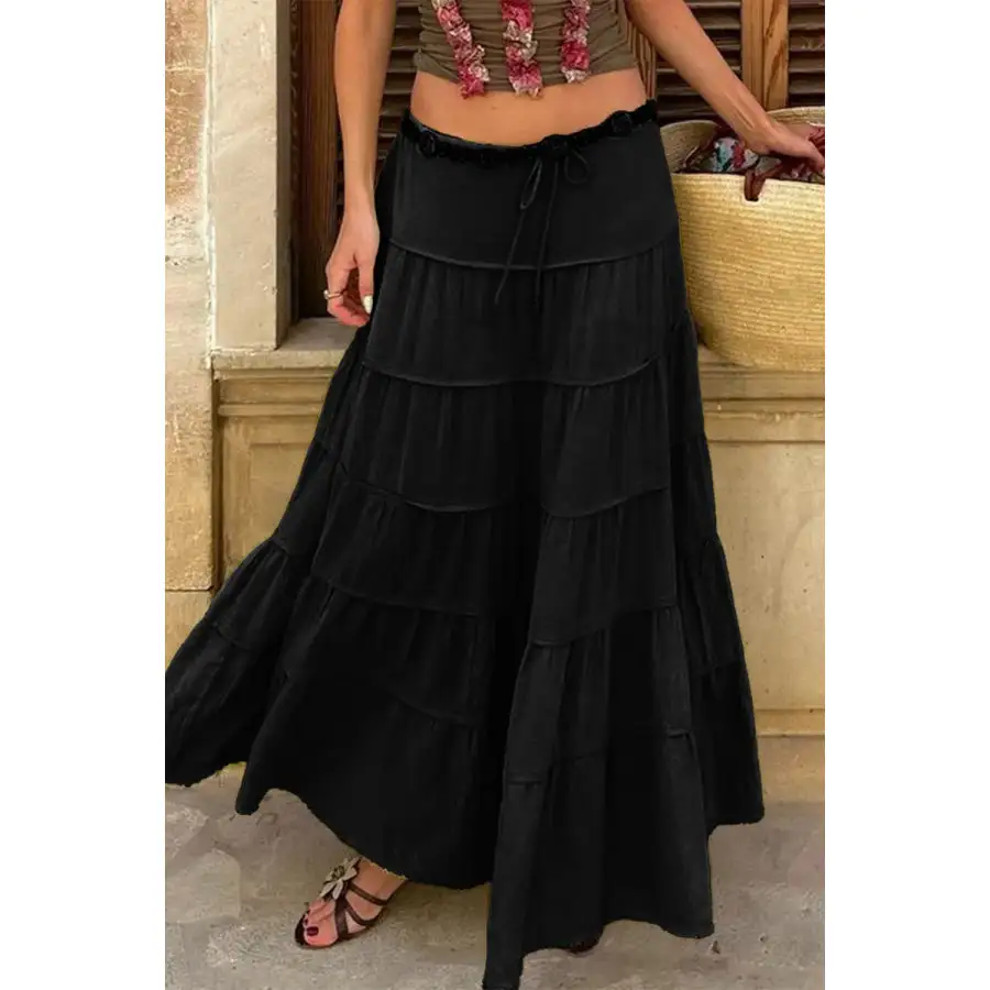 Bohemian Tiered Maxi Skirt with Drawstring Waist