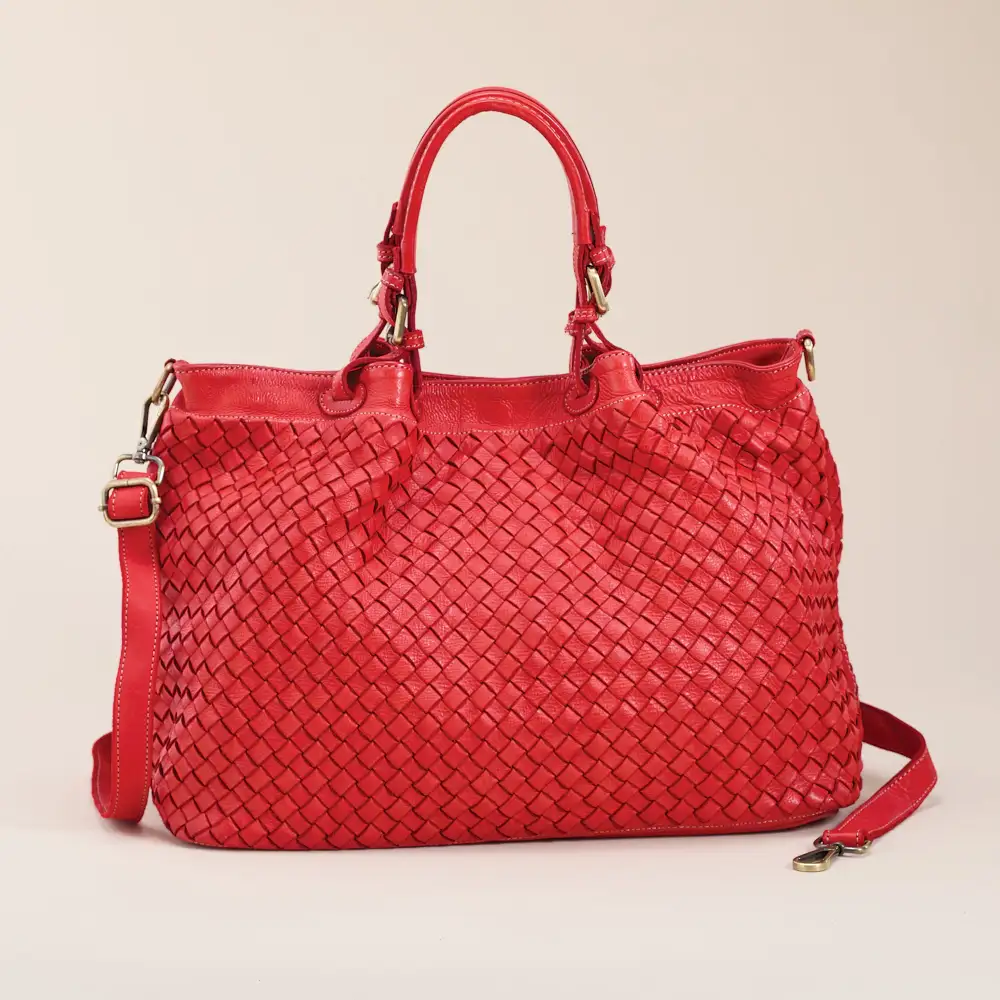 Leather Woven Tote Bag