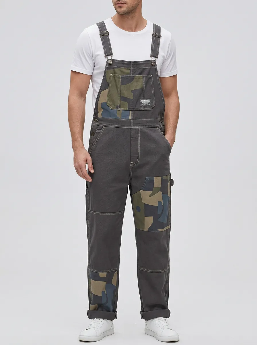 Camo Paneled Utility Overalls