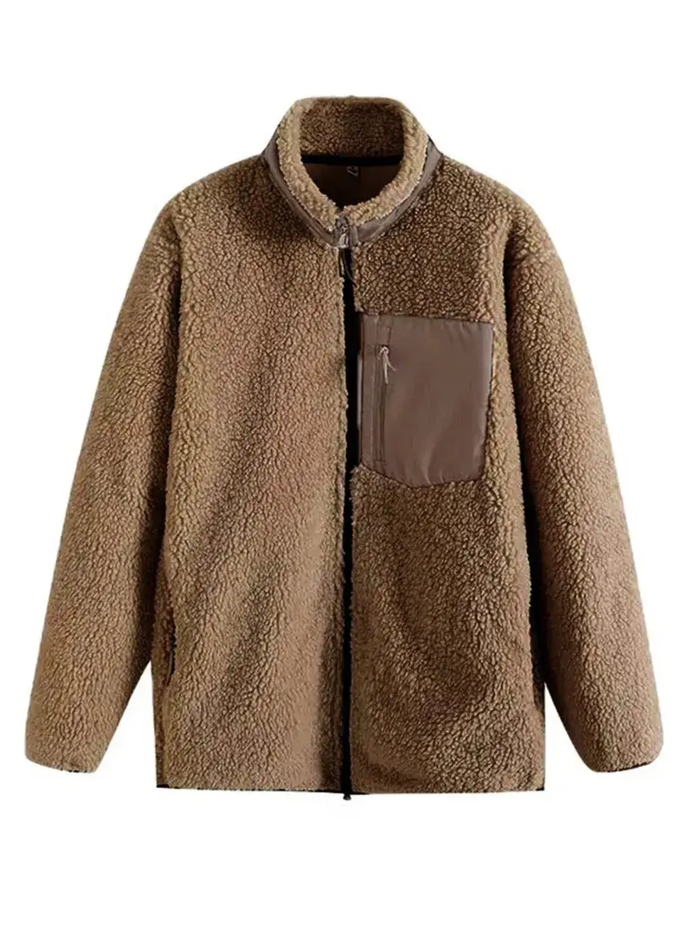 Plush Zip Front Pocketed Casual Jacket