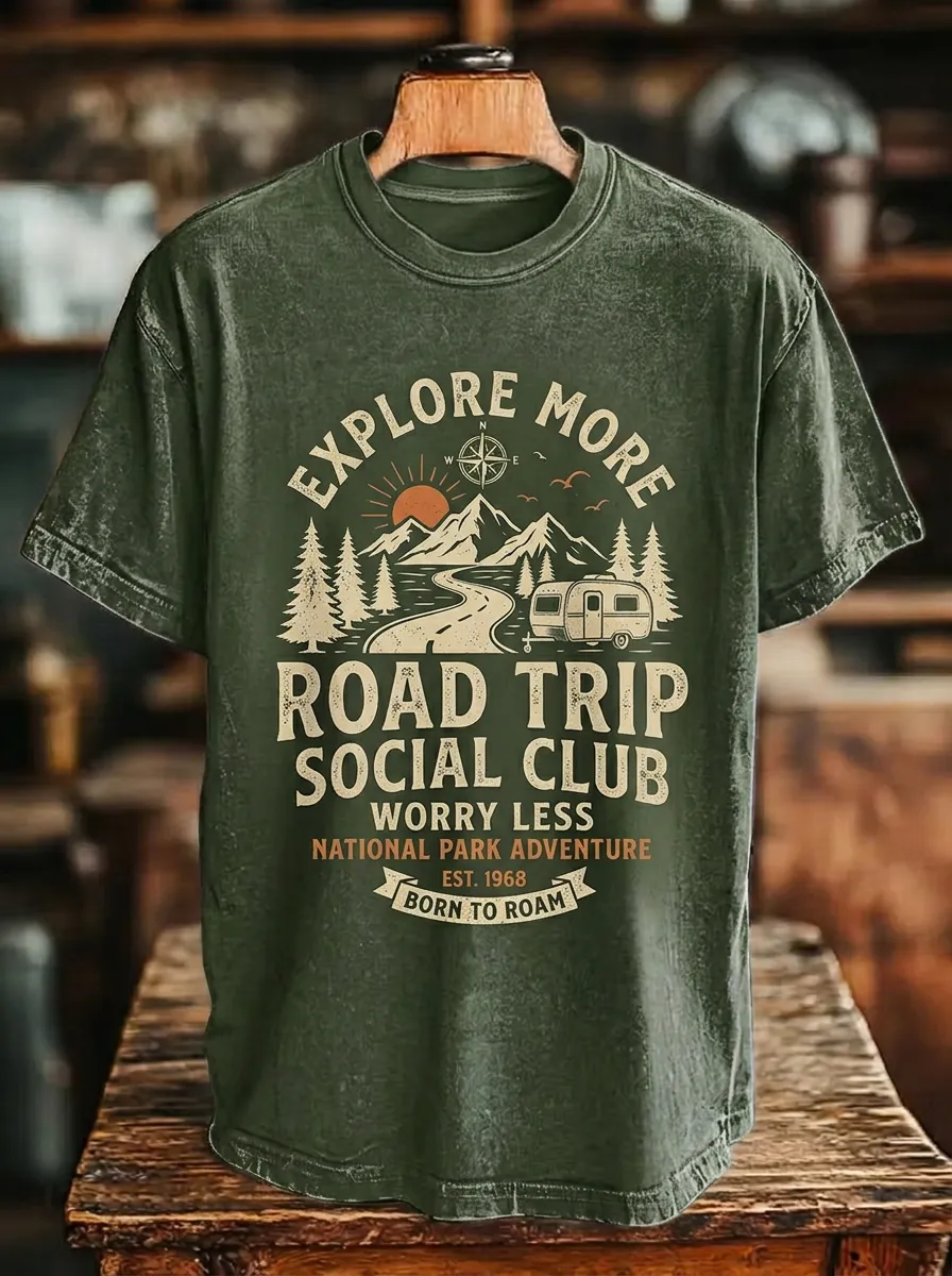 Unisex Road Trip Camping Lover Mountain Camper Printed T-shirt