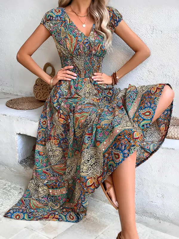V-Neck High-Waist Maxi Dress