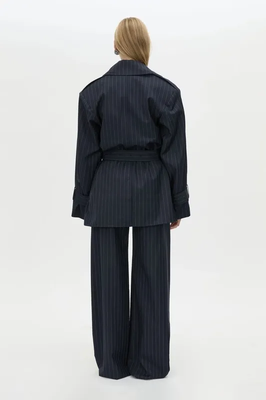 Navy Stripe Short Trench Coat