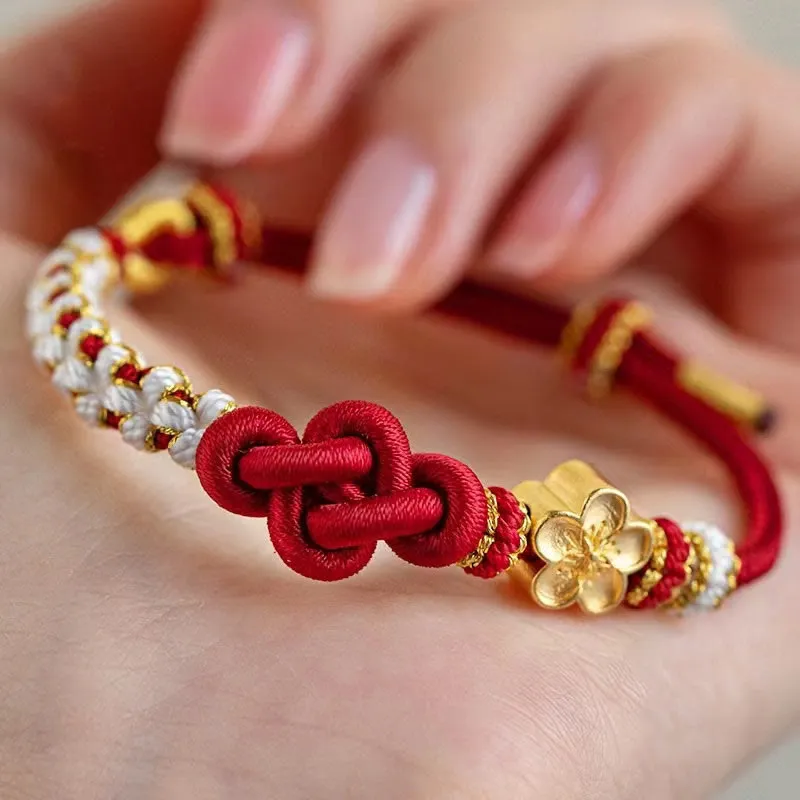 Handmade Love Knot Peach Blossom Charm Rope Bracelet
