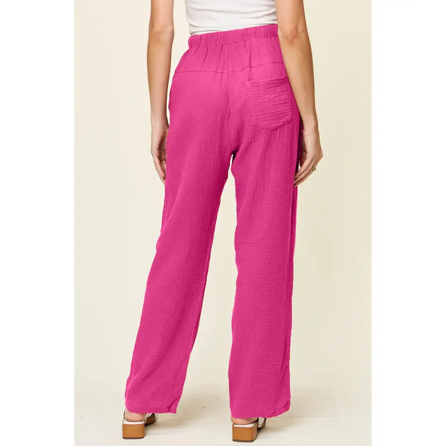 Full Size Texture Drawstring Straight Pants