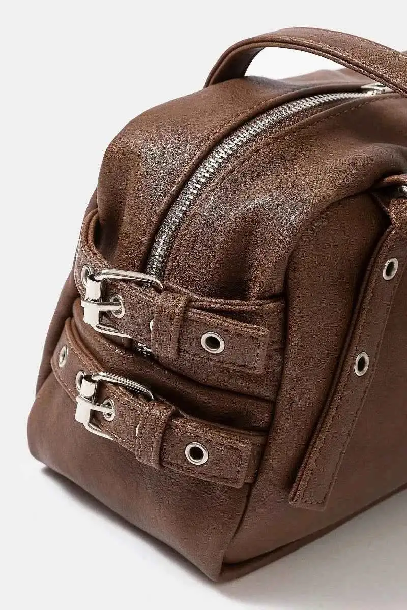 Minimal Grommet Belt Strap Rustic Rectangular Hand Bag