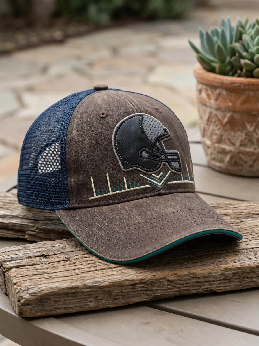 Men's Gridiron American Football Fan Helmet Graphic Embroidered Mesh Trucker Cap