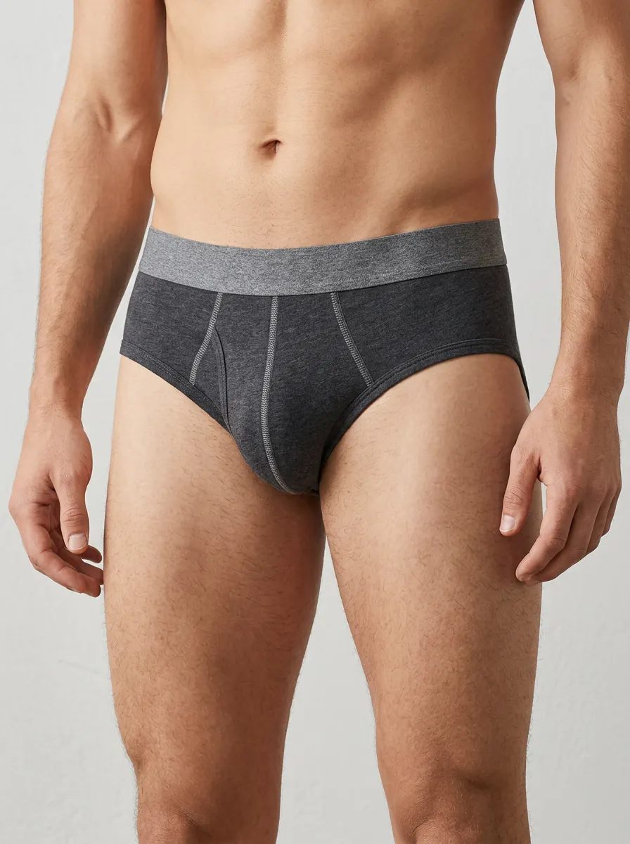 Men's Charcoal Grey Contrast Waistband Printed Briefs