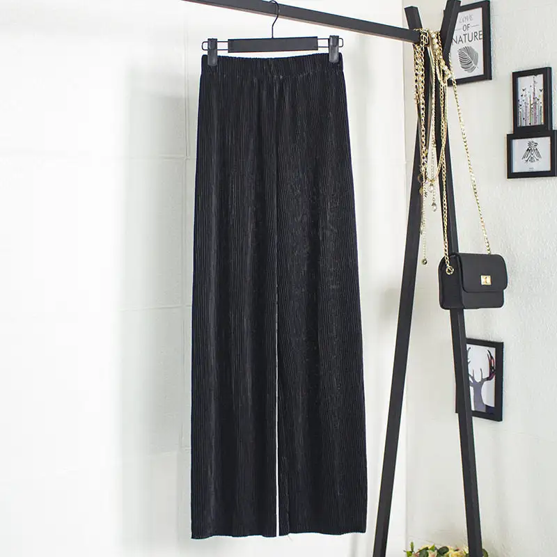 Easy-Wear Thin Elastic Waist Loose Pleated Pants