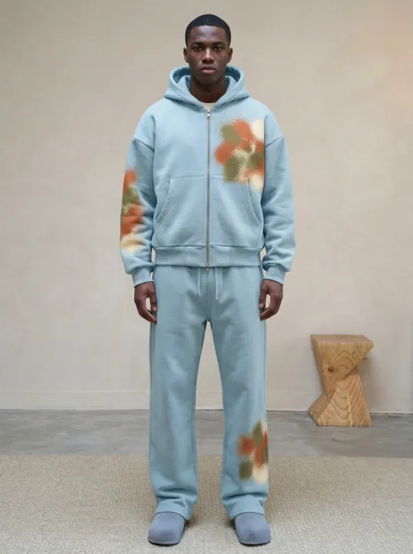 Men's Streetwear Spray Paint Pattern Printed Hoodie Sweatpants Set