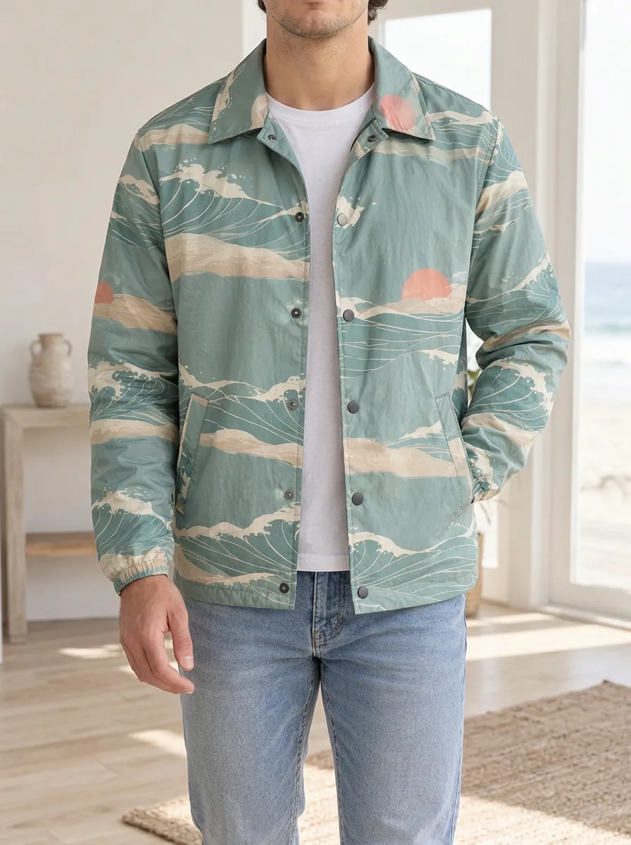 Men's Japanese Ocean Wave Sunset Rugged Summit Jacket