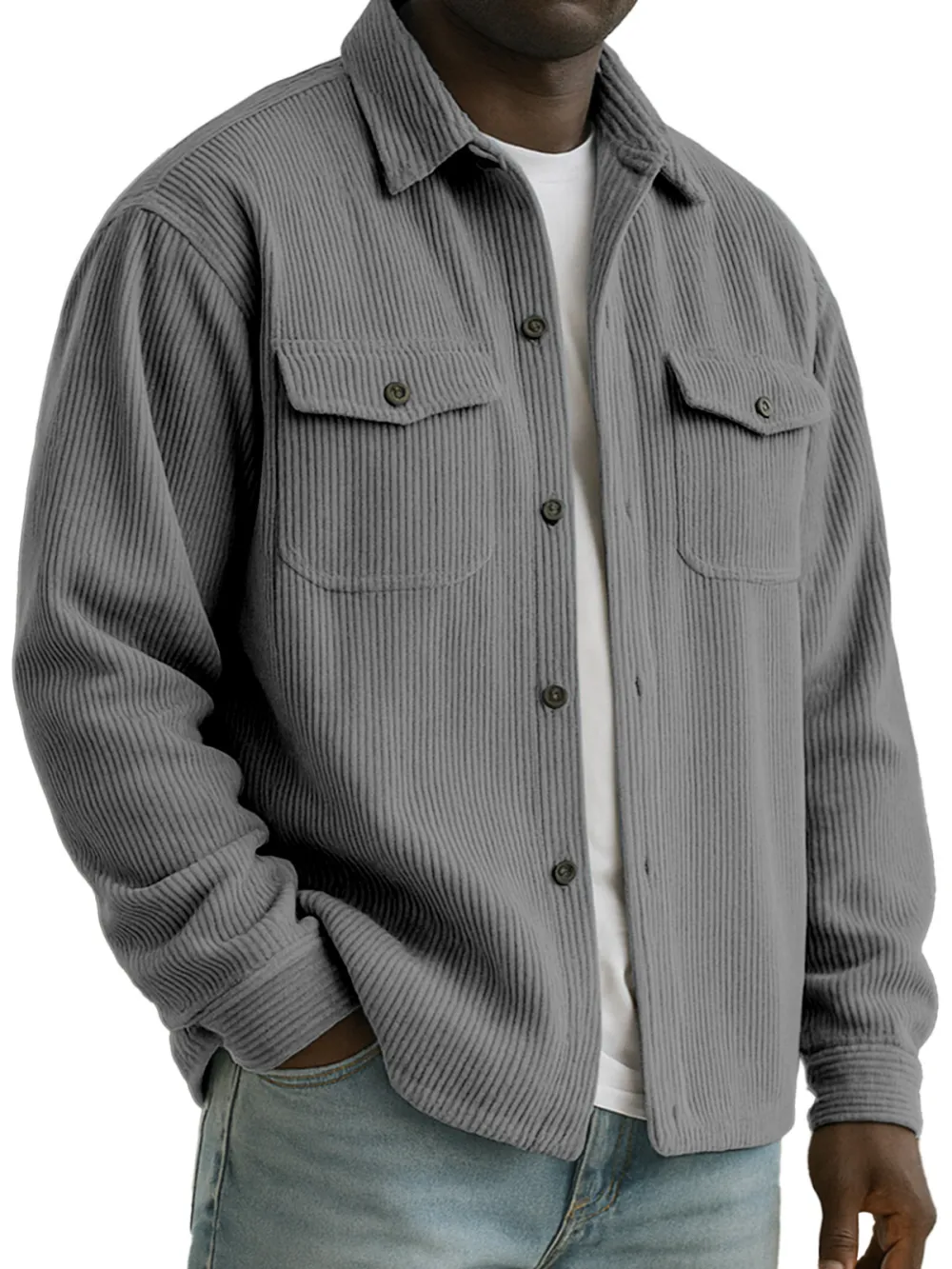Corduroy Open Collar Jacket