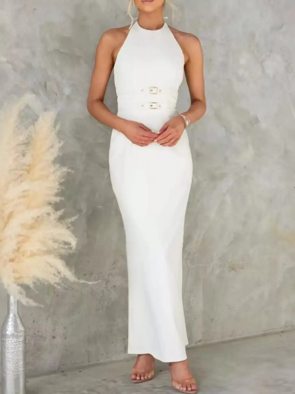 Polished Detail Slit Maxi Dress