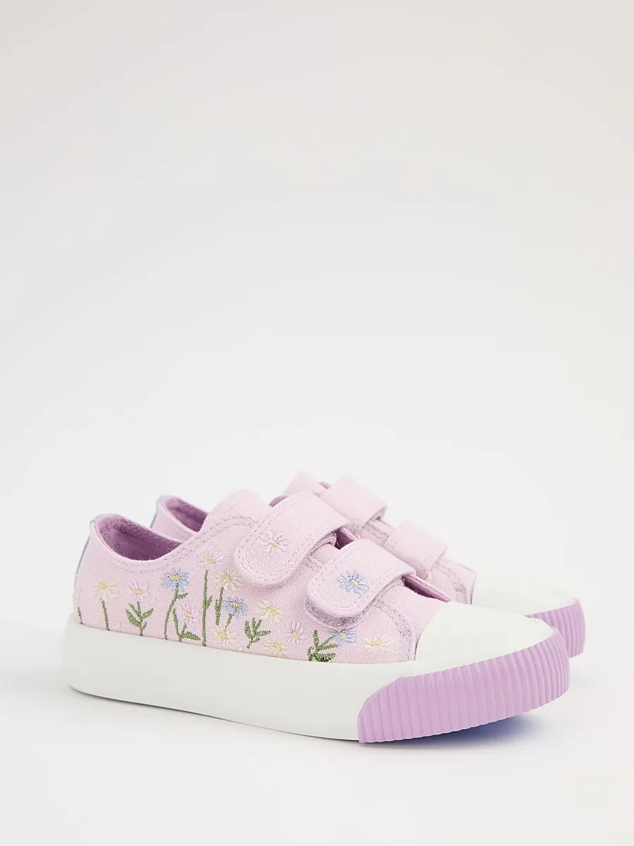 Purple Floral Embroidery Twin Strap Trainers