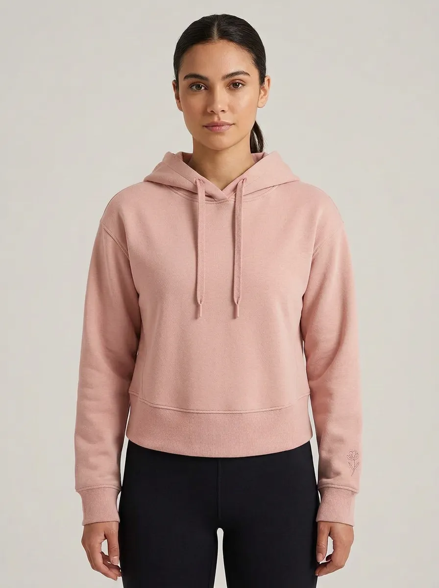 Women's Sage Green Minimalist Flower Embroidered Hoodie