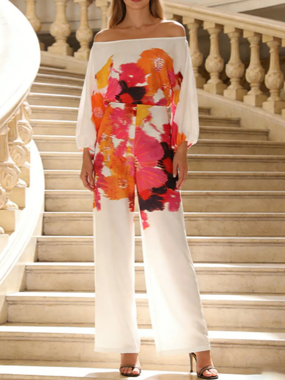 Floral Print Off Shoulder Top and Pants Set