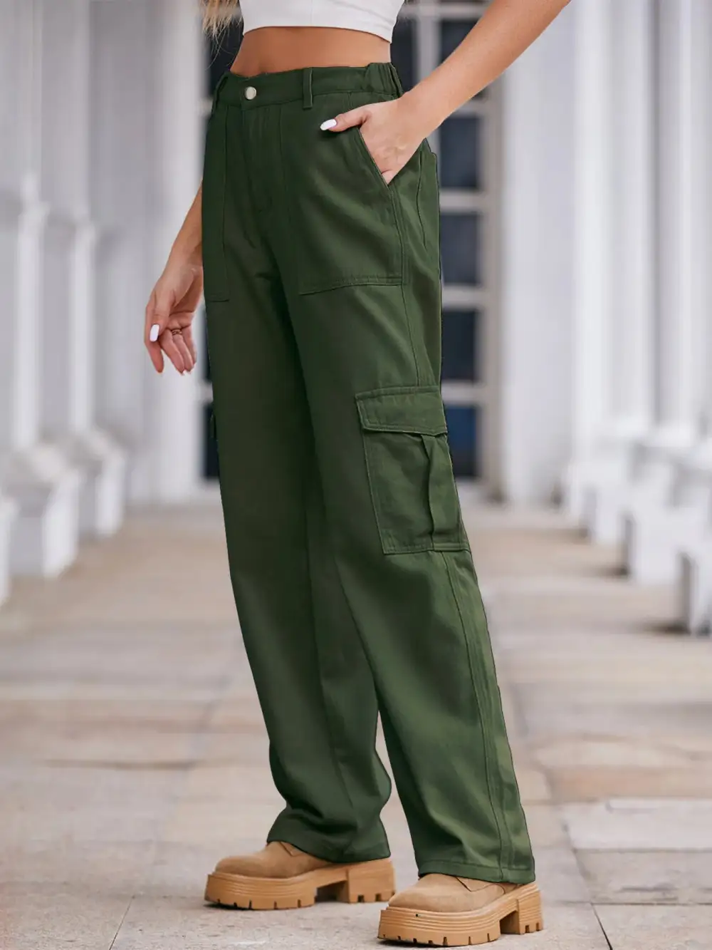 Utility High Waist Cargo Denim Jeans