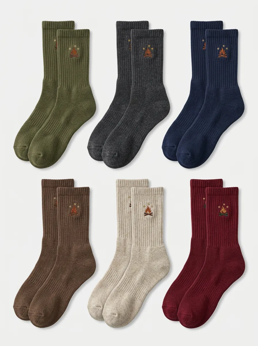Men's Campfire Embroidered Vertical-Rib Crew Sock Set