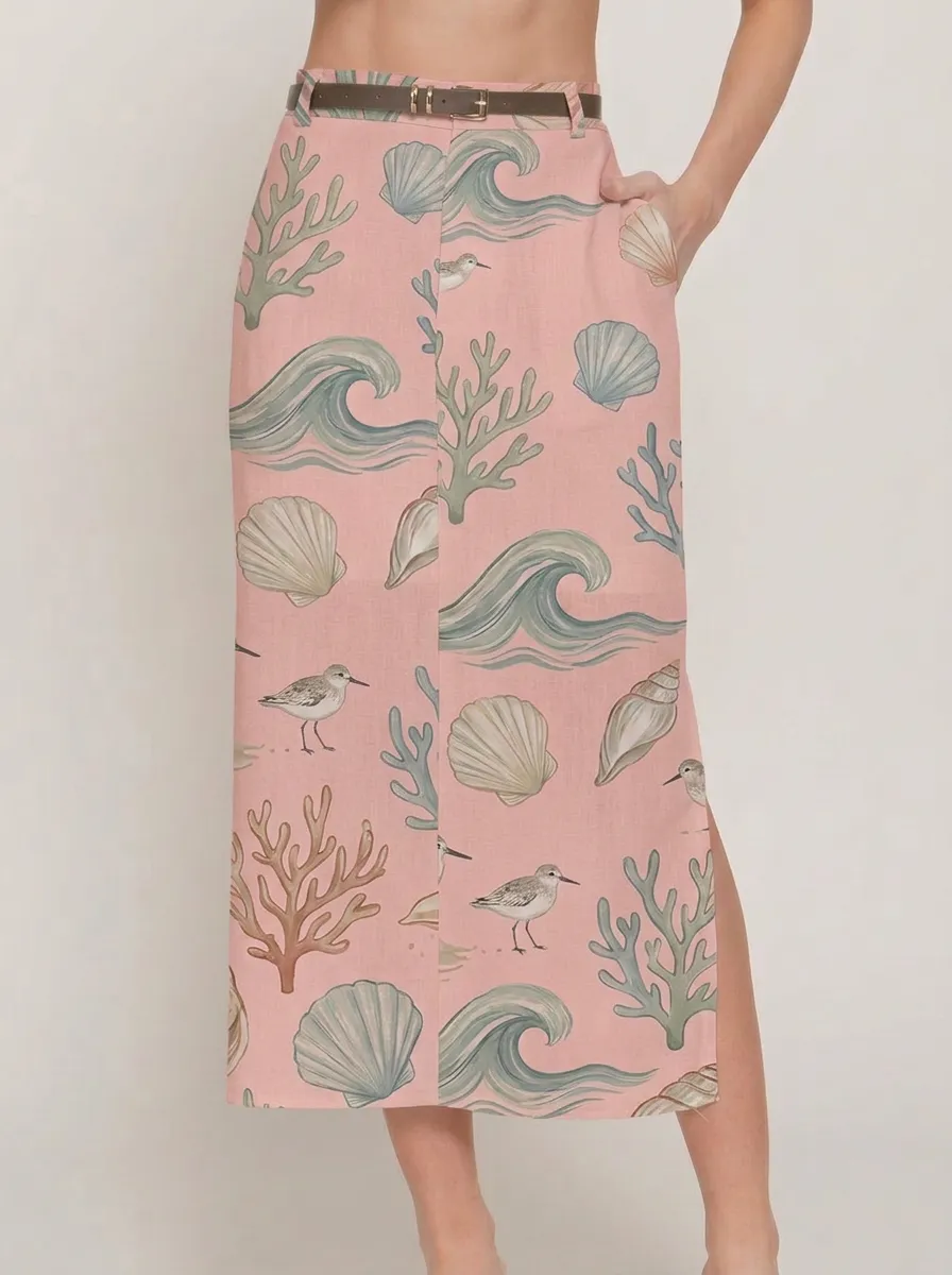 Women's Beach Lover Seashell Coral Wave Printed Skirt