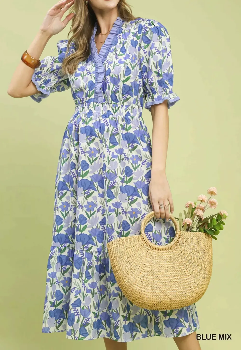 Ruffle Ruffle Trim Tiered Midi Dress