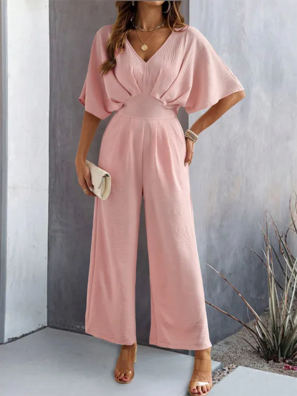 Short Sleeved Clean Wide Leg Jumpsuit Shorts