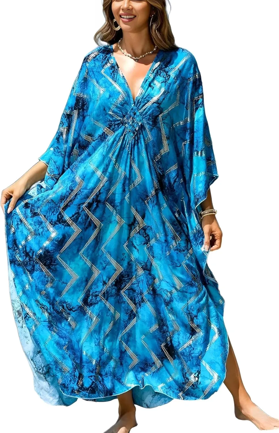 IMAGEKOPE Kaftan Dresses for Women Plus Size V-Neck Moo Moos Batwing Kaftan Beach Dress Bathing Suit Cover-Up Loungewear