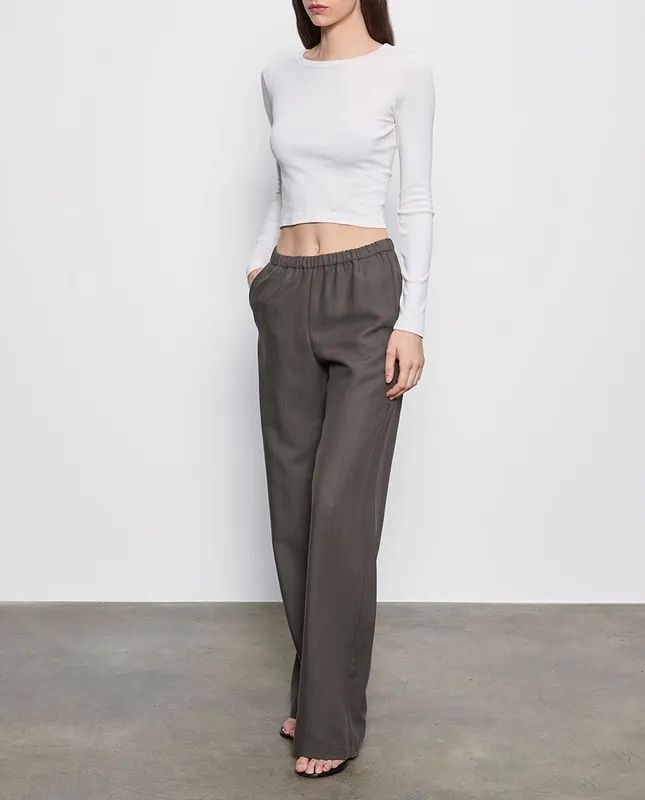 Baby Rib L/S Cropped Top Pearl Grey