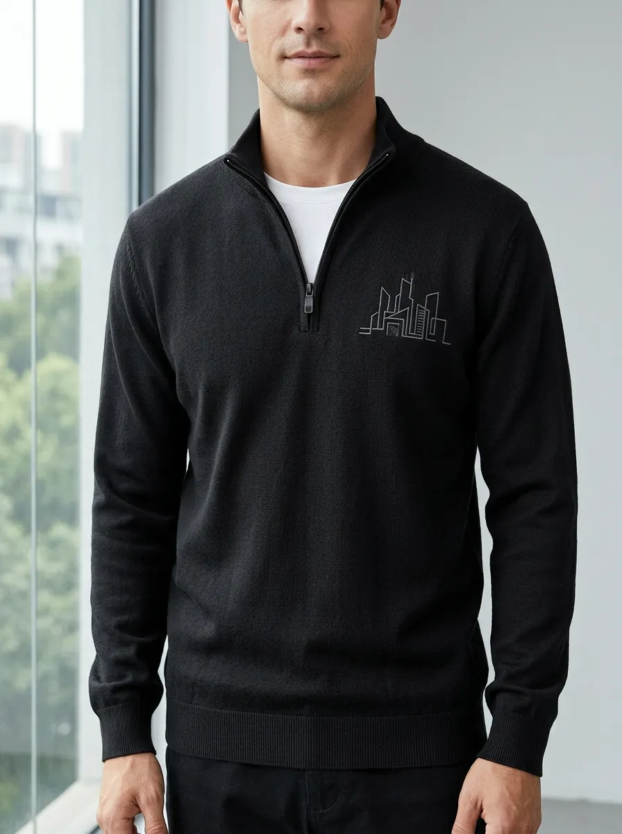 Casual Half-Zip City-Skyline Men's Half-Zip Sweatshirt