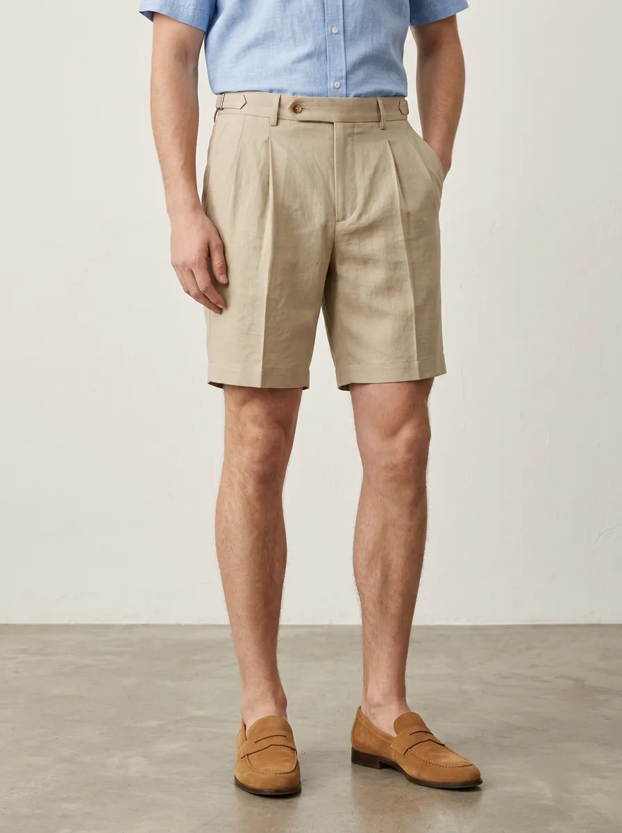 Men's Warm Weather Linen Casual Summer Pleated Linen Shorts