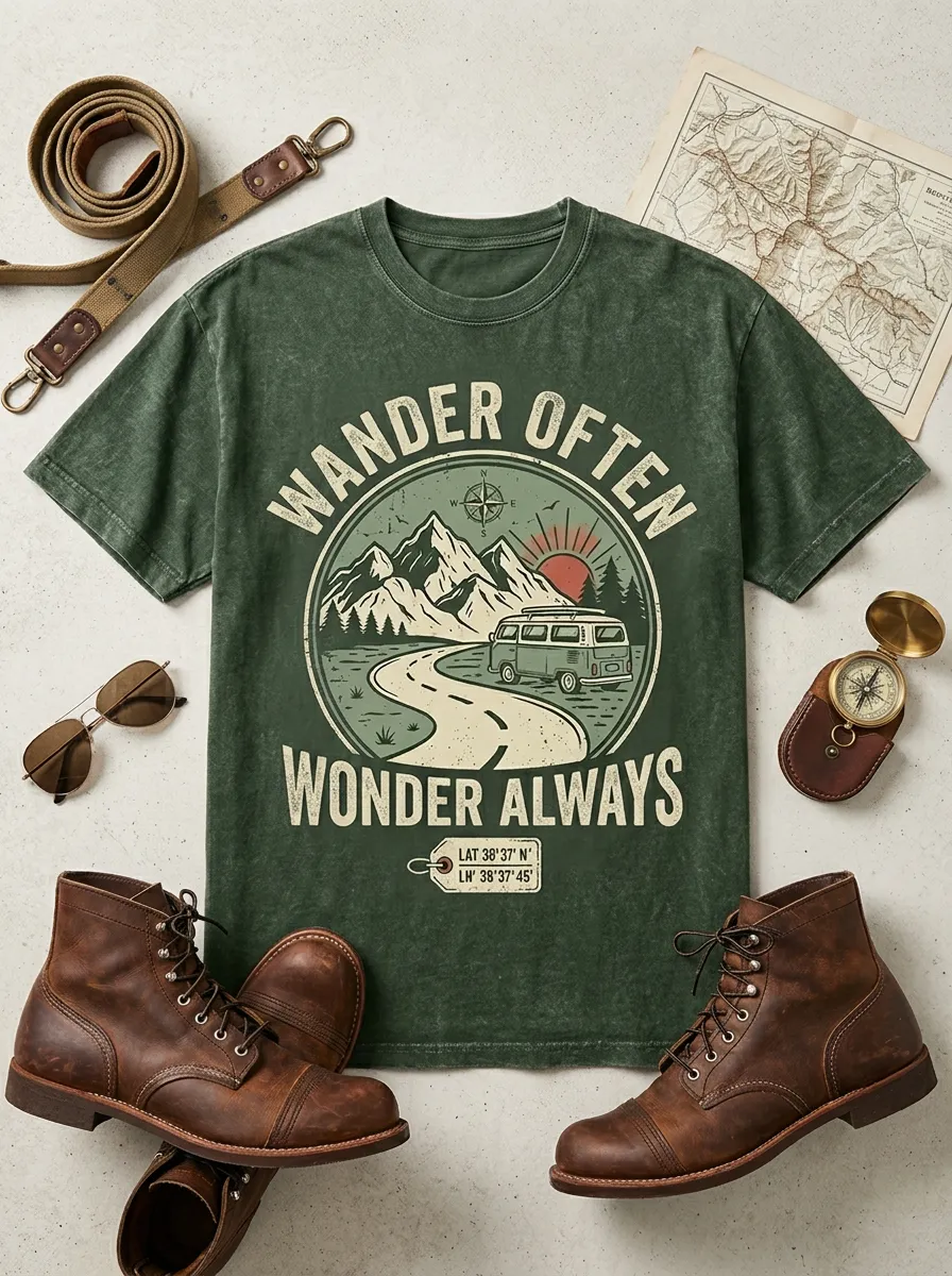 Unisex Wander Often Mountain Van Printed T-shirt