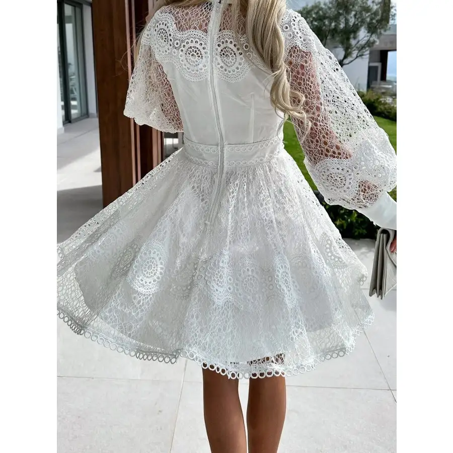 Lace Lantern Sleeve Mini Dress