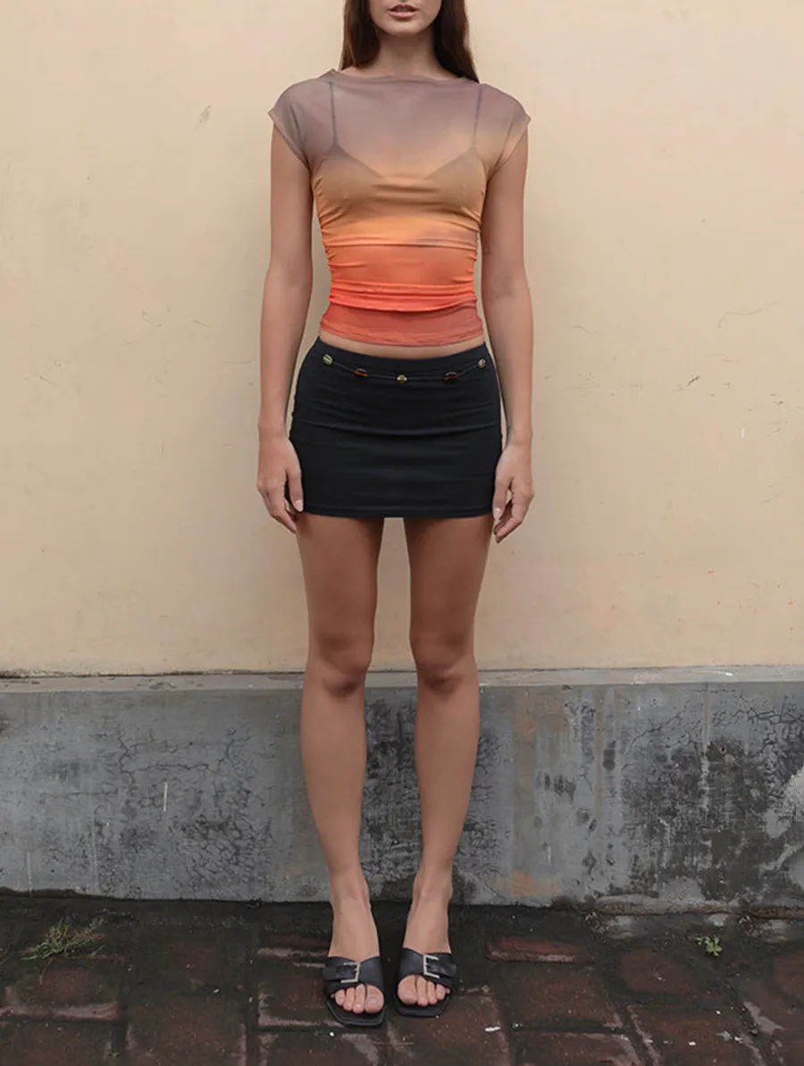 Mesh Printed Orange Top