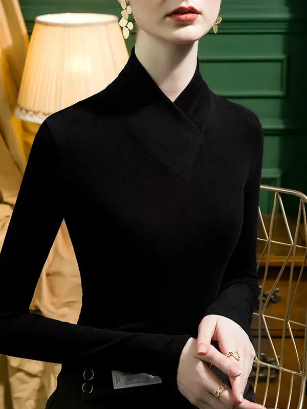 Long Sleeve Curve Fit Panel Detail V-Neck T-Shirt
