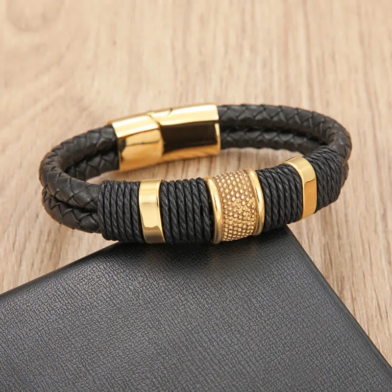 Leather Hand Woven Double Layer Braided Bracelet