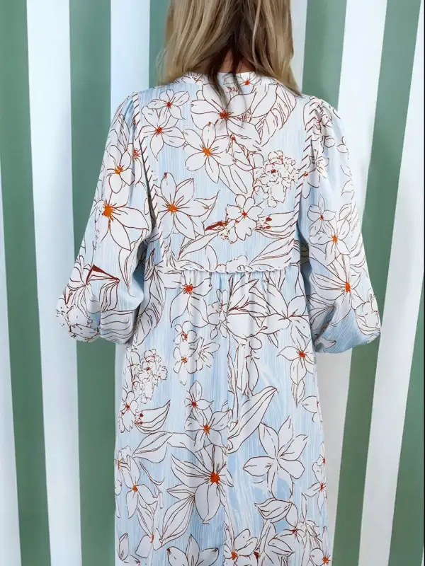 Comfort Fit Floral Printed Long Sleeve Mini Dress