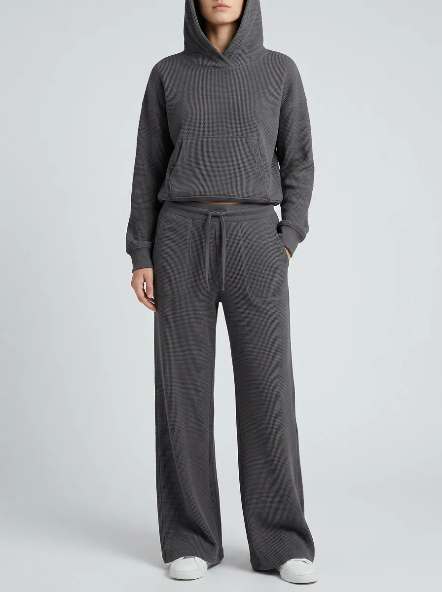 Women's Everyday Charcoal Waffle Knit Hooded Top