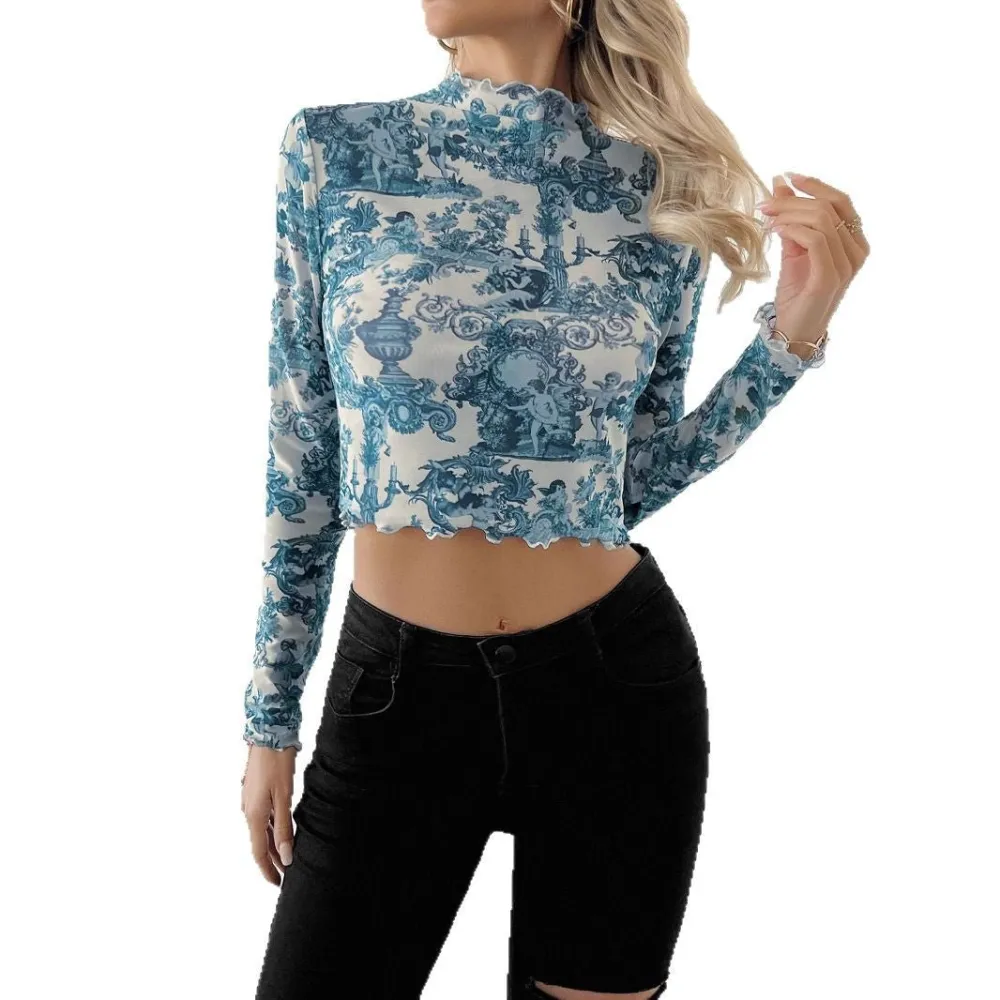 Printed Mesh Short Blouse