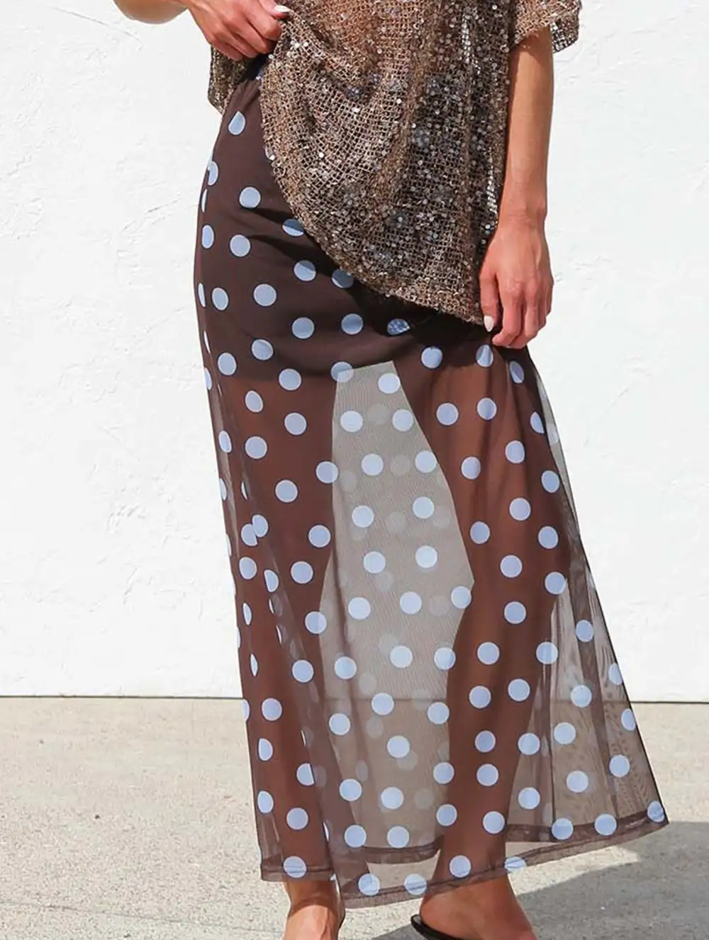 Mesh Polka Dot Midi Skirt