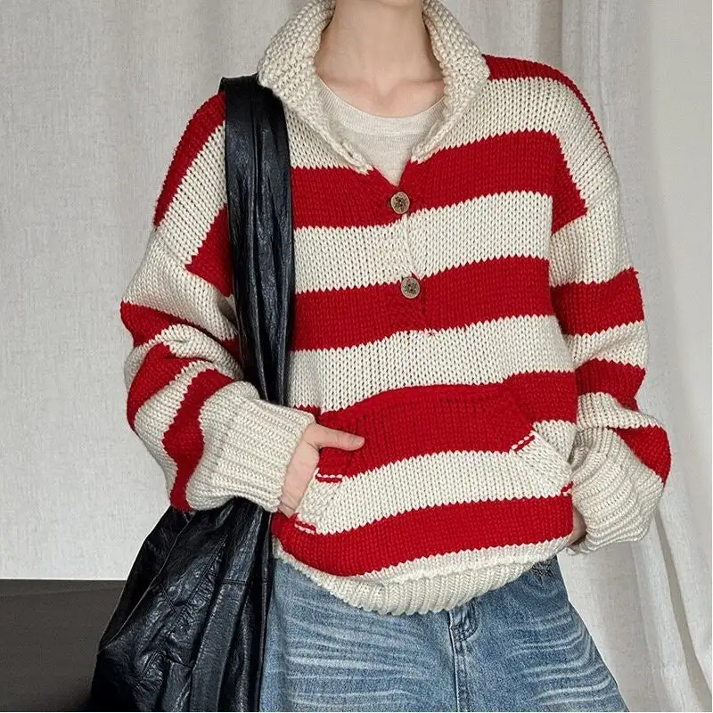 Versatile Loose Striped Pullover Sweater