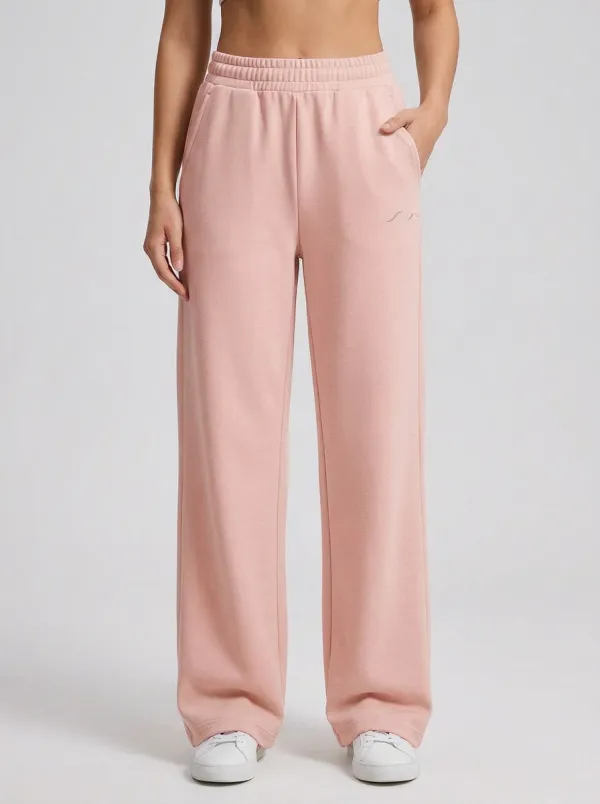Women's Casual Minimalist Beige Solid Color Embroidered Wide Leg Sweatpants