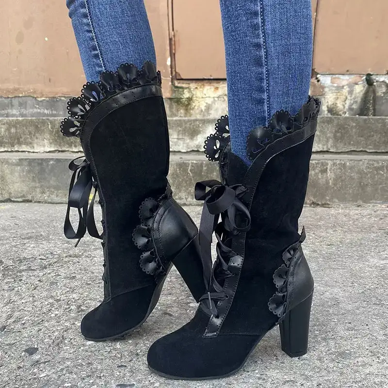Everyday Lace Up Block Heels Boots