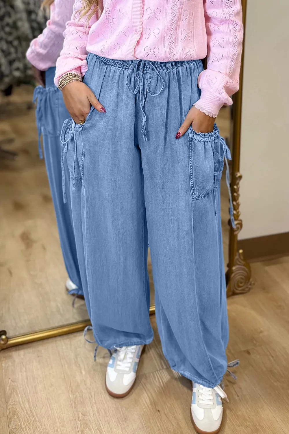Light Blue Drawstring Denim Pants