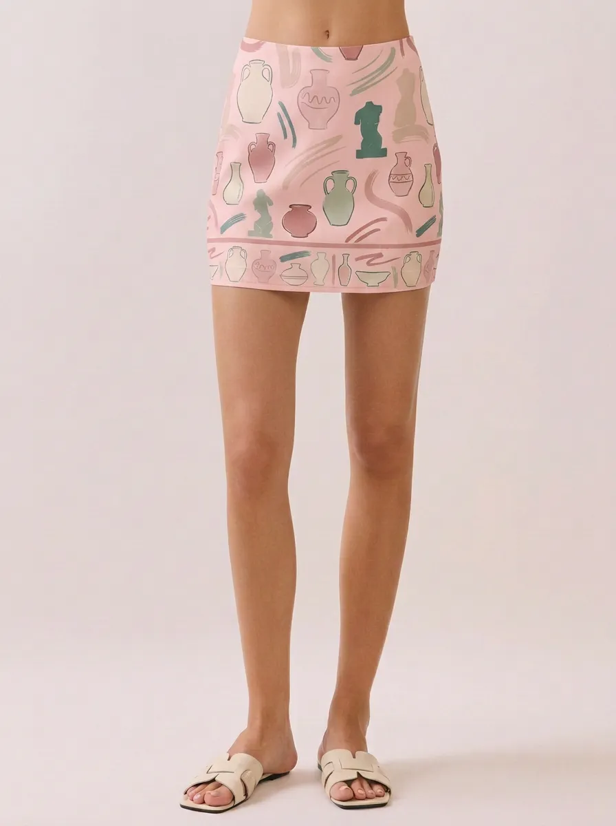 Women's Greek Art Pottery Lover Vase Printed Mini Skirt