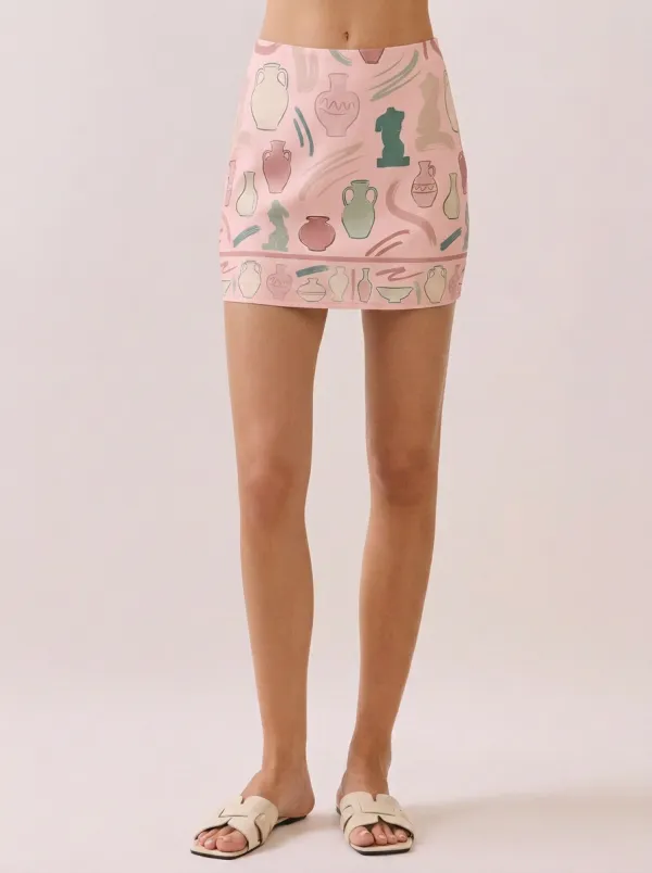 Women's Greek Art Pottery Lover Vase Printed Mini Skirt