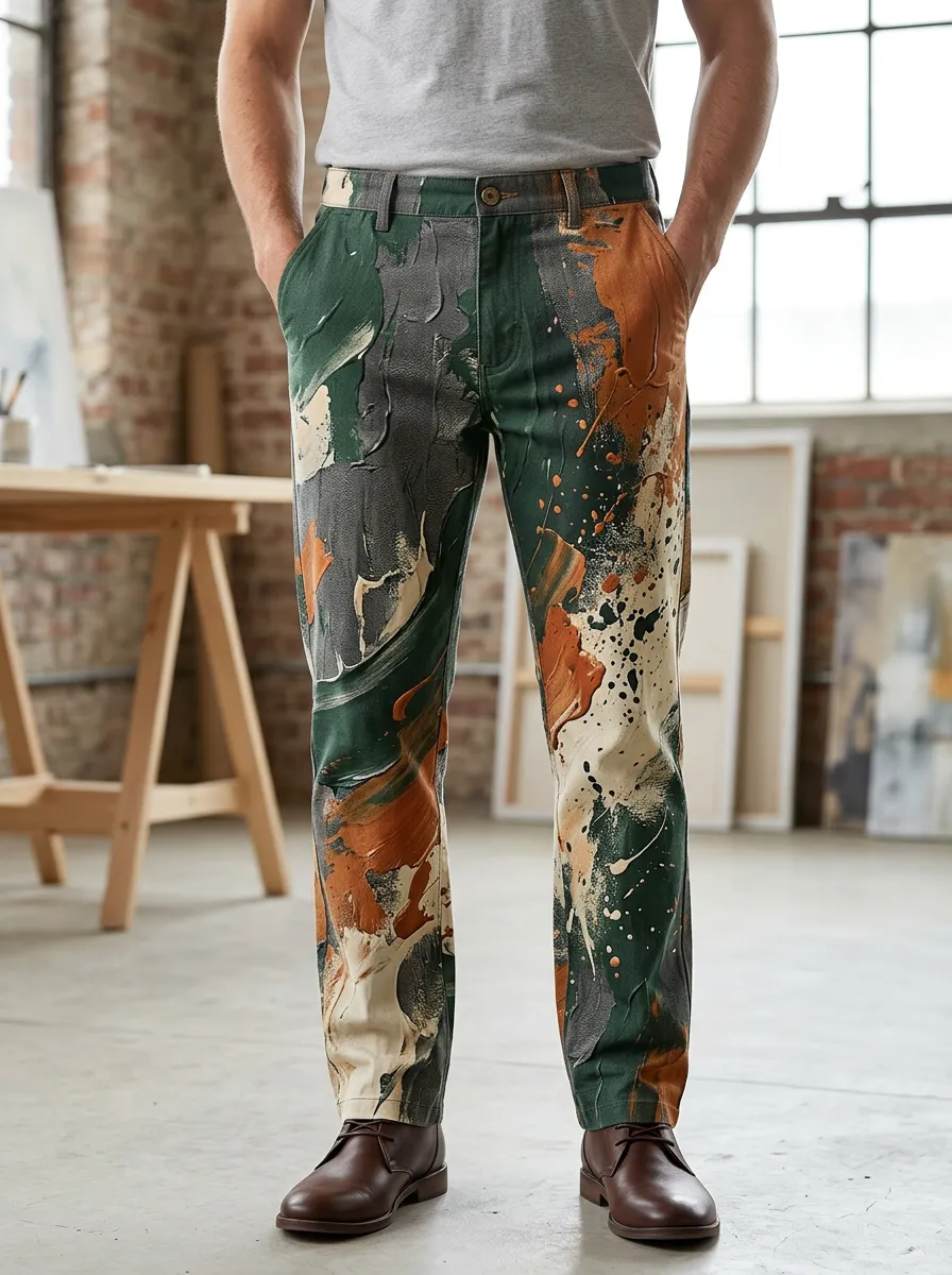 Men's Paint Splatter Print Trousers